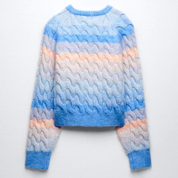 Zara Ombre Cable Knit Button Front Cardigan in Blue Pink - Picture 3 of 11